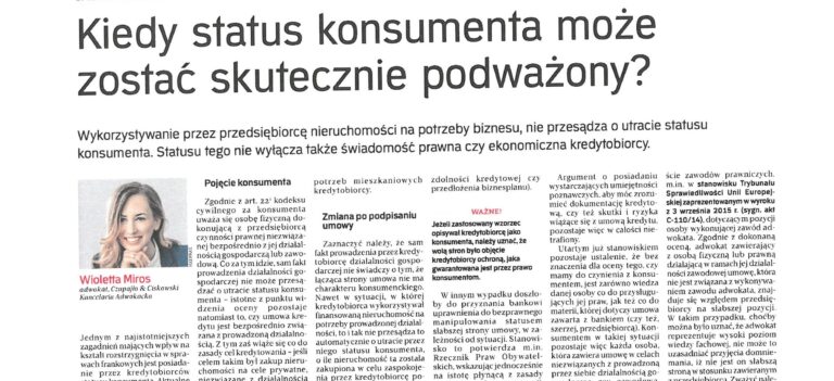 Kredyty frankowe: Kiedy status konsumenta może zostać skutecznie podważony?